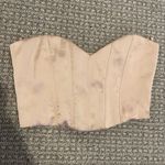 ZARA  Corset Womens Small Satin Cropped Light Pink Beige Sleeveless Smocked Zip Photo 0