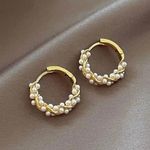 18K Gold Plated White Pearl Hoop Earrings for Women Photo 0