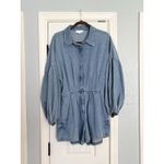 Mable Denim Romper Womens Small Collared Button Up Lantern Sleeve Blue Shorts Photo 1