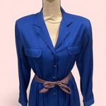 Vintage royal blue midi button front shirt dress chest pockets mod pleated Photo 0