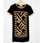 Rodier Black Geometric Short Sleeve Crewneck Wool Sweater Tunic Dress Size 40 Photo 1