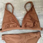 Aerie  Women’s Sz M / L Brown Ribbed Bikini Swim Set Triangle Top Bottoms Photo 1