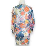 None Kimono Swim Coverup Sheer Colorful White Blue Floral Print Open Front Small Photo 2