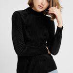 Noisy May Top Womens M Black Long Sleeve Velvet Mock Neck Ribbed Retro Sleek Photo 0