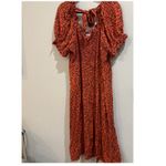 BeachLunchLounge  XL‎ Orange Black Polka Dot Midi Dress Tie Back Smocked Photo 7