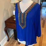 West 36th Top Royal Blue Shirt Silky Embroidered Womens M Size M Photo 7