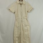 ZARA Utility Jumpsuit Beige Short Sleeve Zip Front Size xs Photo 1
