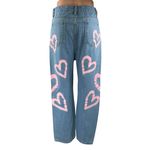 Colorful Natalie Blue Pink Hearts High Waisted Baggy Wide Leg Denim Jeans Size L Size L Photo 2