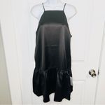 Maisie Monti Tiered Slip Dress Mini Satin Square Neck Drop Waist LBD Black M Size M Photo 2