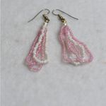 Source Unknown Pretty Pink White Triple Loop Beaded Prom Party Chic Silver Tone Earrings Photo 1