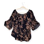 Democracy Burnout Velvet Floral Blouse Black Brown Boho Whimsy Goth L Photo 1