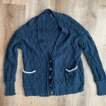 Free People  Navy Blue Cable Knit Button Cardigan Sweater Size S Boho Photo 0