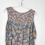 Lucky Brand  Plus Size 1X Top Blue‎ Pink Floral Cold Shoulder with Ties 1412 Photo 5