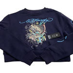 Ed Hardy NWT Y2K  Cropped Crewneck Sweatshirt Navy‎ Women's Small Photo 0