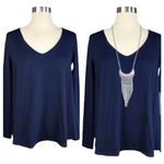 Susana Monaco  Jersey Blouse Long Sleeve V-Neck Top Midnight (Blue) Tunic XS NWT Photo 5