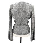 WAYF  Payton Plunge Neck Rhinestone Tie Blouse Top Black White Animal Print Small Photo 4