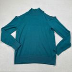 Cable & Gauge Sweater Women M Teal Mock Neck Cold Shoulder Cutout Long Sleeve Photo 0