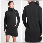 Athleta  Women Cozy Karma Asym Sweatshirt Dress Black Thumbholes Warm Soft S Photo 1
