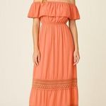 Henri Girl  Coral Pink Off Shoulder Maxi Dress Womens Medium Boho Beach Lace Trim Photo 0