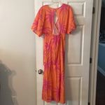 Anthropologie Anthropology Maxi Wrap Dress Vibrant Orange and Pink Dress length 55” bust 32” Photo 8