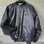 Vintage 90s Black Satin Bomber Jacket Moto Goldwing Graphic NAME Cardinal XL Photo 5