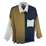 MIOU MUSE Mustard Black Cream Color Block Collared Light Button Up Blouse Size M Size M Photo 2