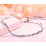Boutique NEW White Gold‎ Plated S925 Simulated Diamond Slide Tennis Bracelet, Adjustable Photo 2
