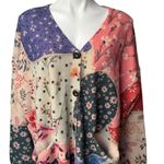 Yesno Button Down Oversized Cotton/Wool Blend Boho Patchwork Print Cardigan Photo 9