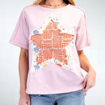 easel Oversized Cotton Star Patch Top in Light Pink Size S Photo 0