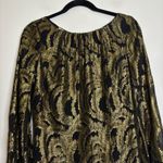Milly New York Black Gold Metallic Silk Long Sleeve Dress with Tie Back Size 6 Photo 1
