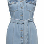 Blue Blush  Denim Mini Dress Light Wash Tie Waist Utility Pockets Size Large Photo 0