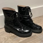 Stuart Weitzman Nisha Black Croc-Embossed Leather Ankle Boots, Size 7 (EU 37.5) Photo 4