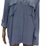 a.n.a  Blue and White Striped Button Down Split Neck Shirt Blouse Womens XL Photo 0