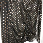 Black Sheer Gold Dot Mock Neck Ruched Chest Top Size M Photo 7