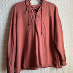 Aerie  Lace Up Oversized Hooded Long Sleeve Sweatshirt Sz XS‎ Rust Red Photo 0