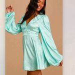 Lulus Stunning Moment Light Blue Satin Jacquard‎ Long Sleeve Mini Dress MEDIUM Photo 1