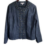 JM Collection Women Jacket 14 Blue Chambray Soft Denim Decorative Trim Blazer Photo 0