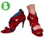 RALPH LAUREN COLLECTION PURPLE LABEL RED LEATHER STRAPPY HEELS (37.5B) Size 6.5 Photo 1