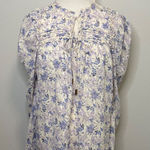 Anthropologie Bishop + Young Purple Floral Tie Neck Boho Short Sleeve Blouse XS Photo 0