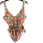 Basta Surf One Piece Swimsuit Womens 12 Red Orange Paisley Plunge Tie Boho NEW Photo 8
