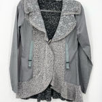 Forla Paris Cardigan Size Medium Floral Boho Metallic Gray Ruffle Asymmetrical Photo 0