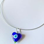 Handmade Kawaii hippie funky style Evil Eye lamp work glass bead unisex stainless wire necklace👁💙 Photo 0