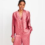 Loft Floral Foulard Lapel Satin Shirt Coral Pink Collared Blouse Size Small Photo 2