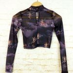 Motel Crop Top Womens XXS Black Lara Mesh Cherub Angels Print Mock Neck LS 90s Photo 3
