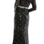 Mac Duggal NEW V Neck Sequin & Rhinestone Embellished High Slit Maxi Gown Black Photo 1