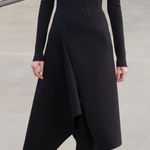 Akris  Zip Front Asymmetric Midi‎ Dress Neoprene Womens Size US 10 Black Goth NEW Photo 0