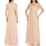 Adrianna Papell  • Metallic Clip Dot Gown blush pink flutter sleeve surplice Photo 1