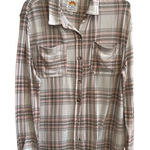 C&C California Knit Plaid Long Sleeve Button Down Shirt Women's Size L Pink Gray Photo 0