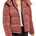 Rachel Parcell NWOT Velvet Puffer Hoodie Brick Jacket Large Photo 6