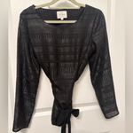 Sézane Black Metallic Long Sleeve Tie-Waist Top Blouse Size 38 6 US Photo 1